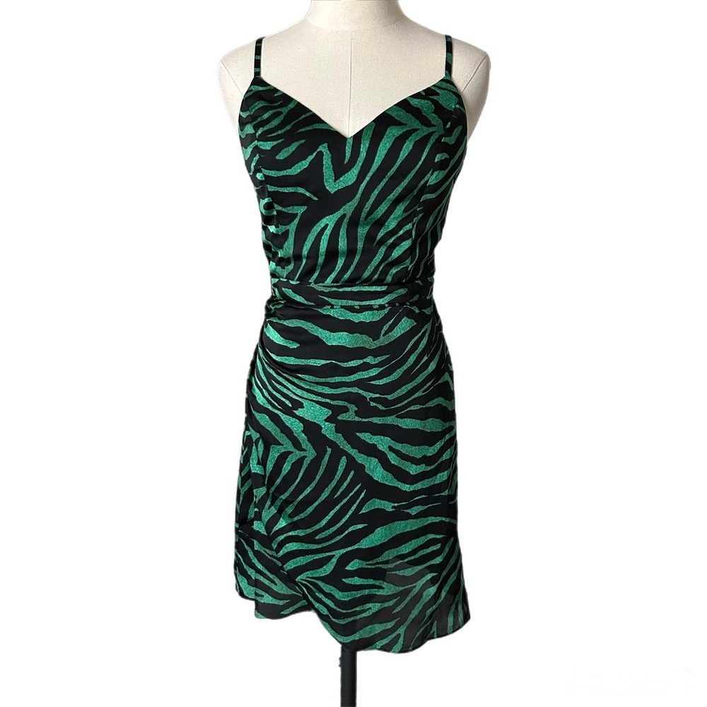 Dress The Population Briella Zebra Print Mini Dress Green Black Size Small